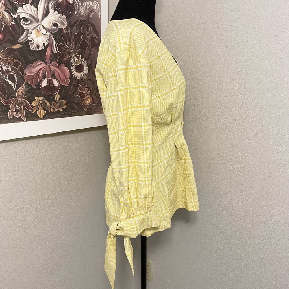Pearl By Lela Rose Plaid Seersucker Full Sleeve Top in Sunflower - Picture 7 of 10